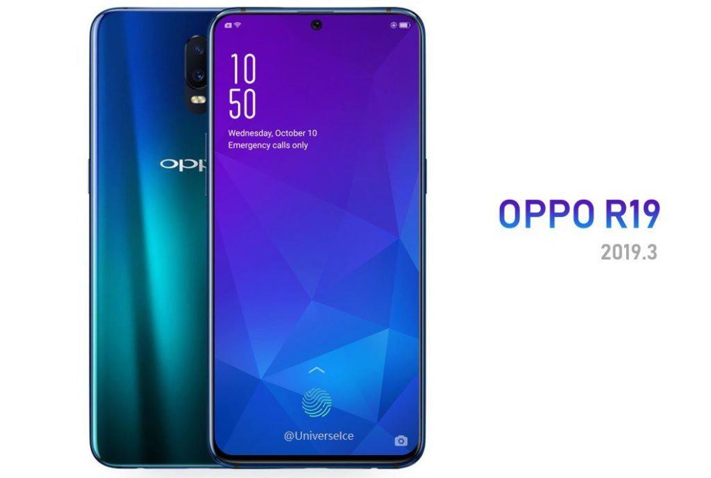 render Oppo R19 ukazuje minimální výřez uvnitř displeje