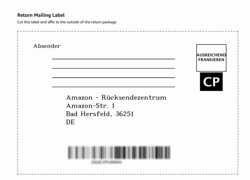 Jak reklamovat na Amazon - return mailing label