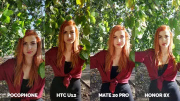 fotografie Pocophone F1 vs. Huawei Mate 20 Pro vs. Honor 8X vs. HTC U12+ modelka ve vetvich