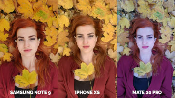 fotografie z apple iphone xs vs huawei mate 20 pro vs samsung galaxy note 9 modelka v listi