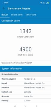 GeekBench Xiaomi Redmi Note 6