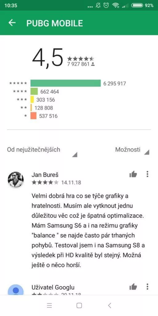 Google Play design hodnocení - starý design 02