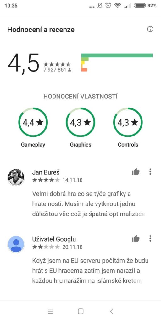 Google Play design hodnocení - starý design