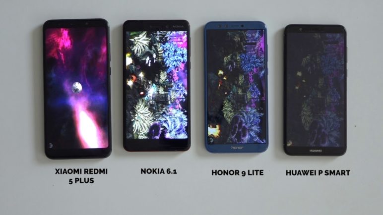 Honor 9 lite vs Huawei P Smart vs Nokia 6.1 vs Xiaomi Redmi 5 Plus - Antutu benchmark