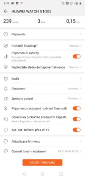 Huawei Health aplikace Huawei Watch GT nastaveni