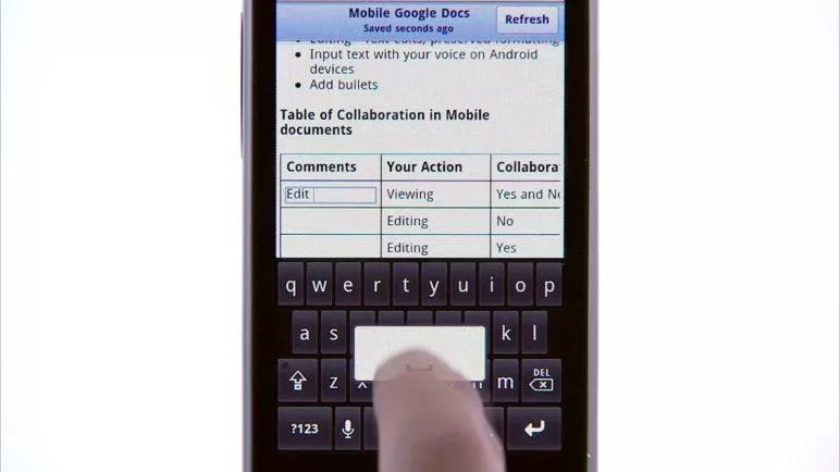 Mobile Editing in Google Docs