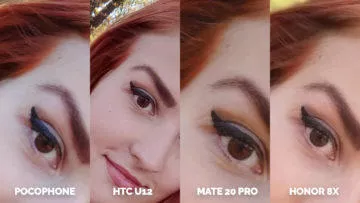 Pocophone F1 vs. Huawei Mate 20 Pro vs. Honor 8X vs. HTC U12+ selfie detail