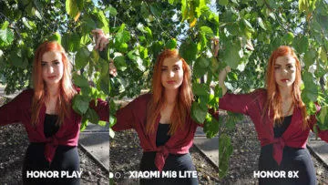 Srovnani fotoaparatu Honor Play vs Xiaomi Mi 8 Lite vs Honor 8X modelka ve vetvich