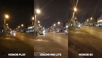 Srovnani fotoaparatu Honor Play vs Xiaomi Mi 8 Lite vs Honor 8X nocni ulice