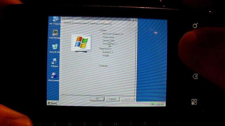 Windows XP SP2 on Android (Droid 2 Global) using Bochs