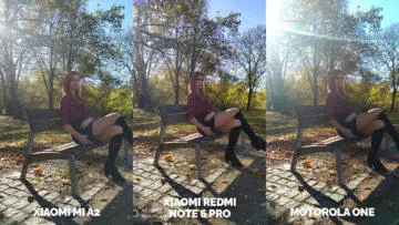 Fototest Xiaomi Mi A2 vs Xiaomi Redmi Note 6 Pro vs Motorola One modelka v proti svetle