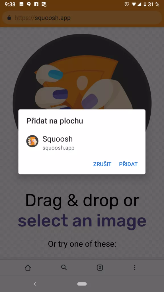 Google Squoosh aplikace pridani na plochu