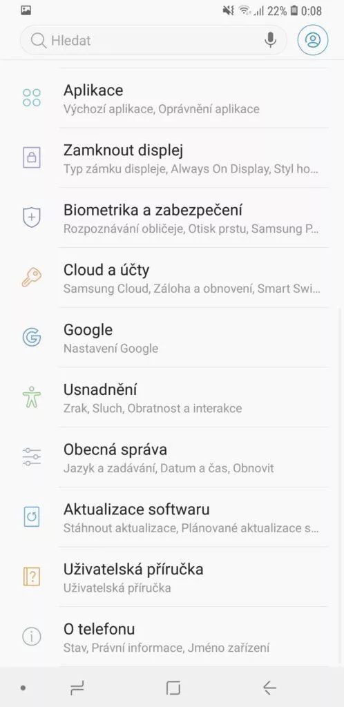 Samsung Galaxy A9 nastaveni
