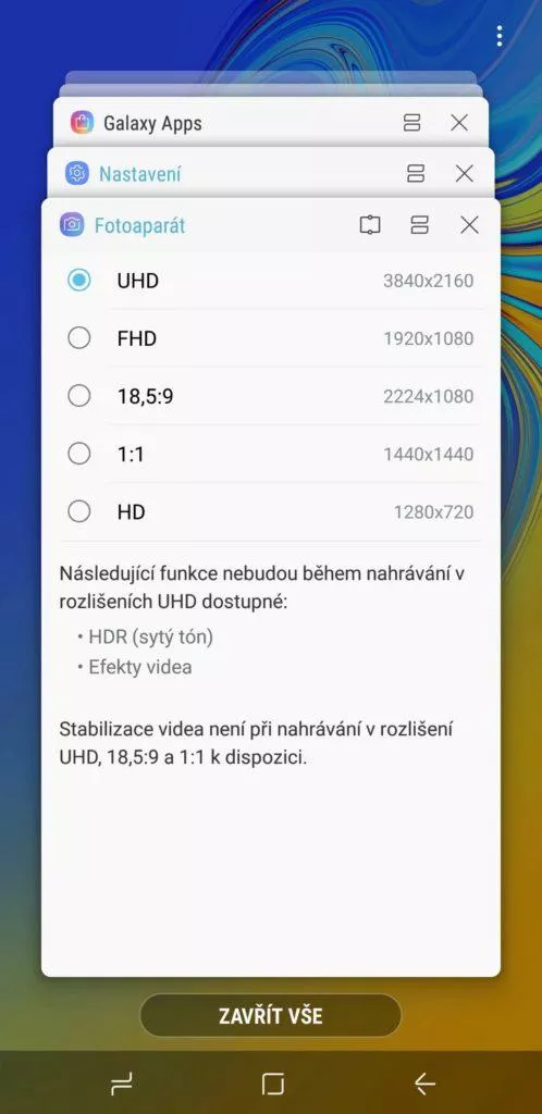Samsung Galaxy A9 posledni aplikace