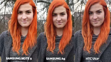 Srovnání fotoaparátů Samsung Galaxy A9 vs Samsung Galaxy Note 9 vs HTC U12+ modelka detail