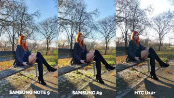 Srovnání fotoaparátů Samsung Galaxy A9 vs Samsung Galaxy Note 9 vs HTC U12+ protisvetlo modelka