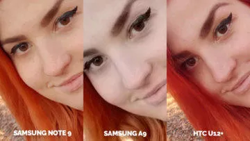 Srovnání fotoaparátů Samsung Galaxy A9 vs Samsung Galaxy Note 9 vs HTC U12+ selfie detail