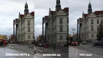 Srovnání fotoaparátů Samsung Galaxy A9 vs Samsung Galaxy Note 9 vs HTC U12+ ulice detail