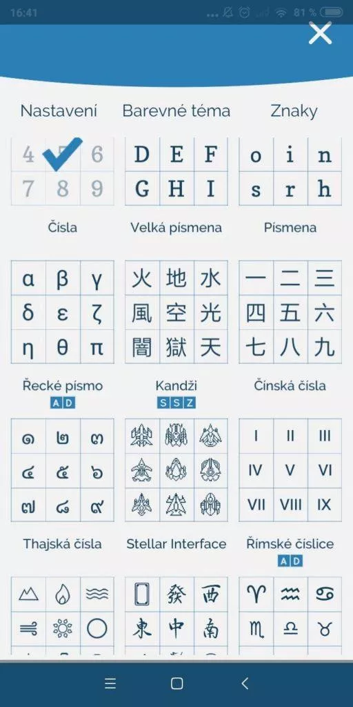 Sudoku Zenkai - herní znaky