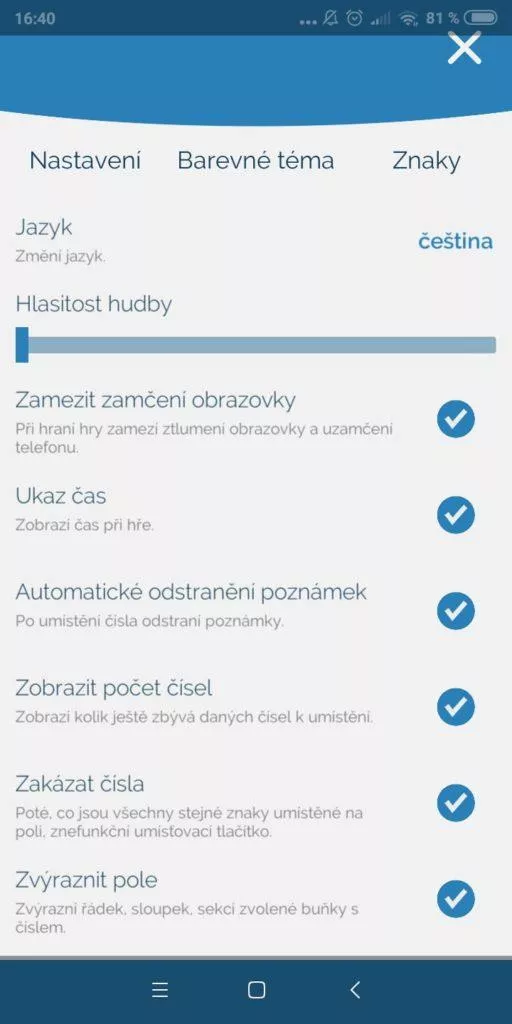 sudoku zenkai nastaveni