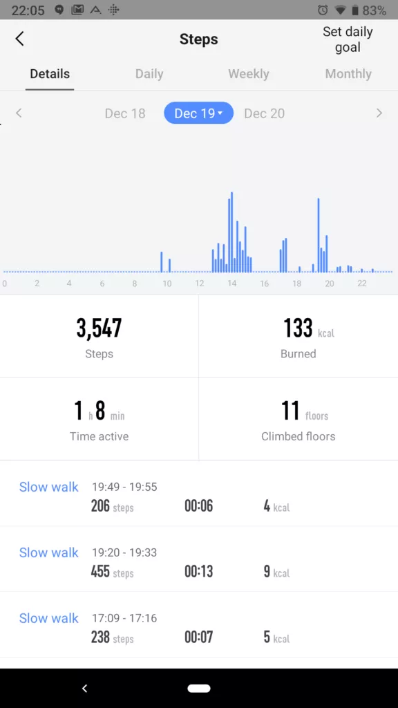 Xiaomi Amazfit aplikace kroky