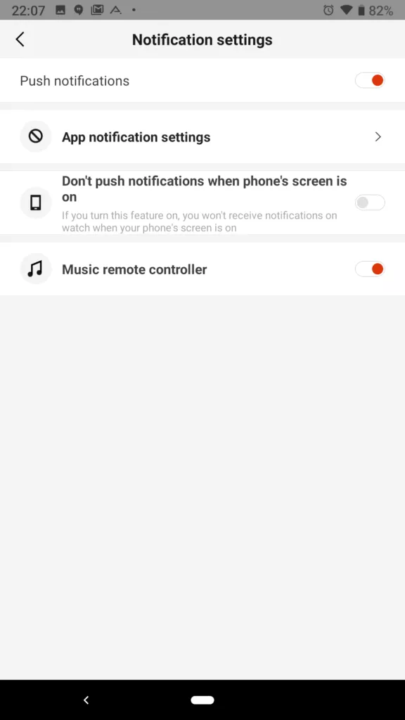 Xiaomi Amazfit aplikace nastaveni notifikaci