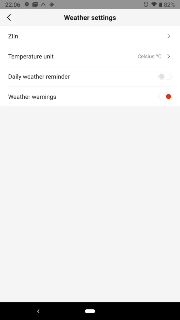 Xiaomi Amazfit aplikace nastaveni pocasi