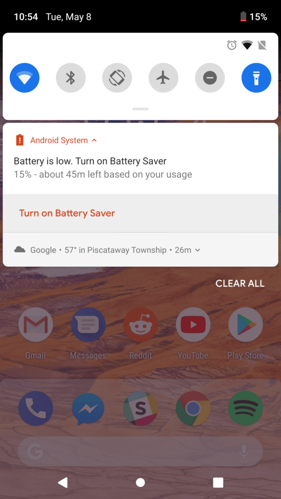 android 9 pie upozorneni na nizkou baterii