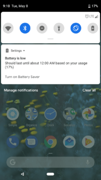 android 9 pie zmena notifikace baterie