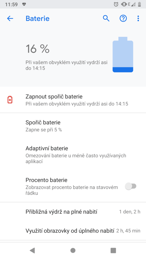 baterie android 9 pie