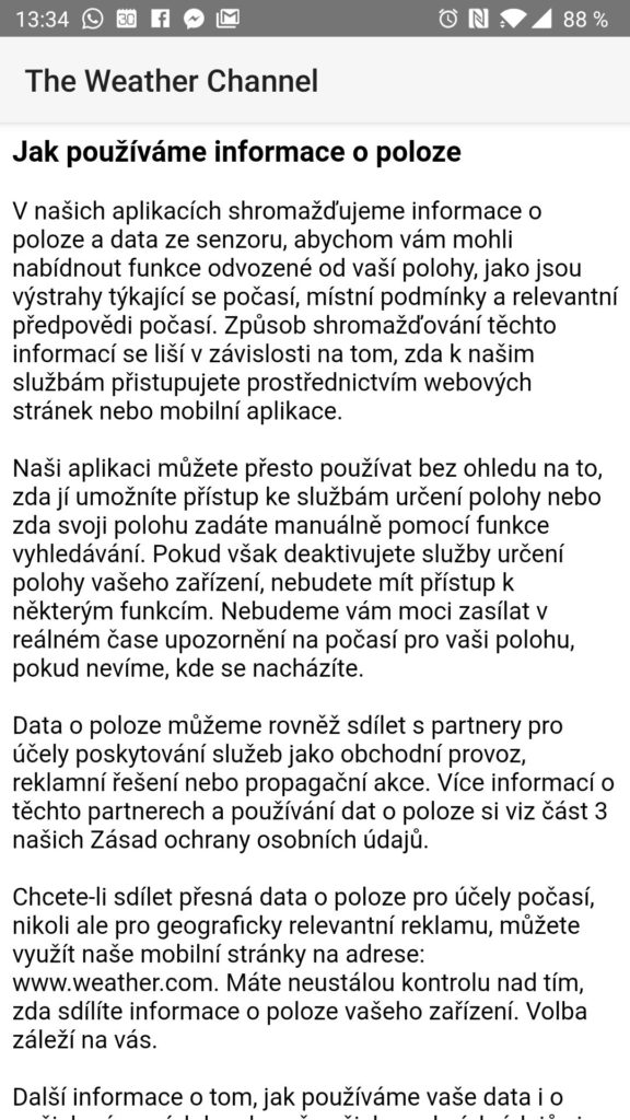 Detaily o využívání polohy