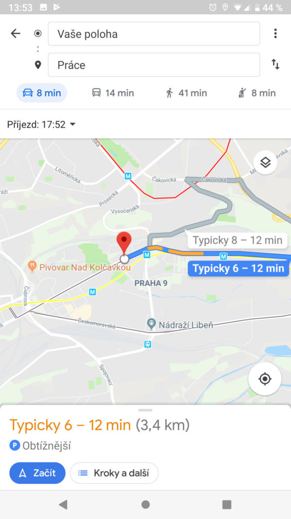 Google mapy informace o jizde