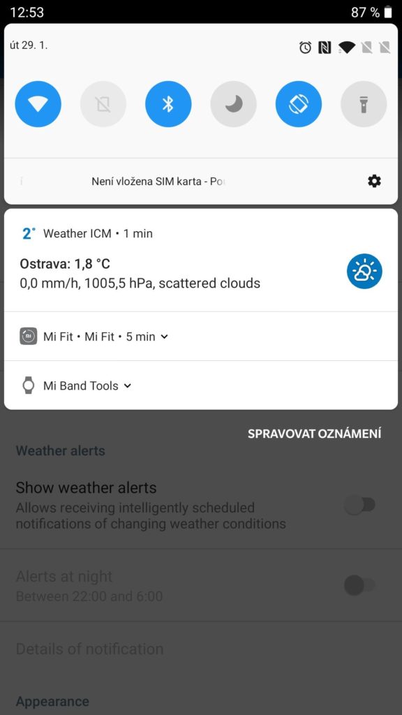 Informace v notifikacích