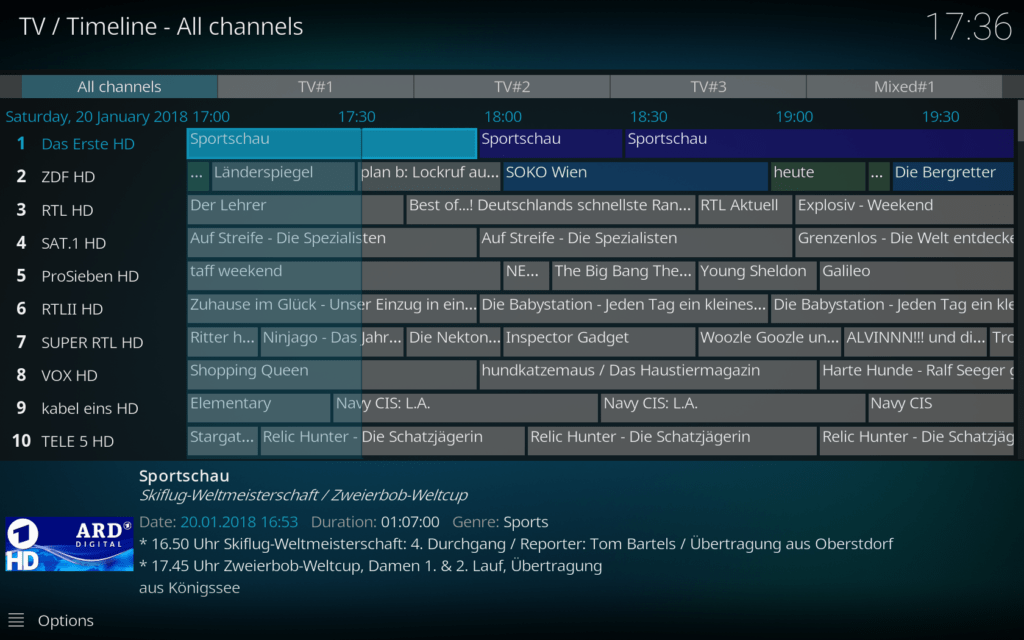 kodi v18 televize