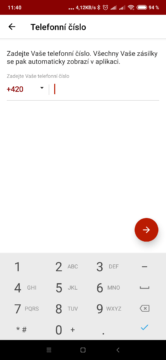 Následuje zadání telefonního čísla