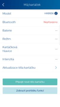 Philips Sonicare aplikace informace o kartacku