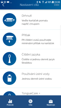 Philips Sonicare aplikace nastaveni cilu