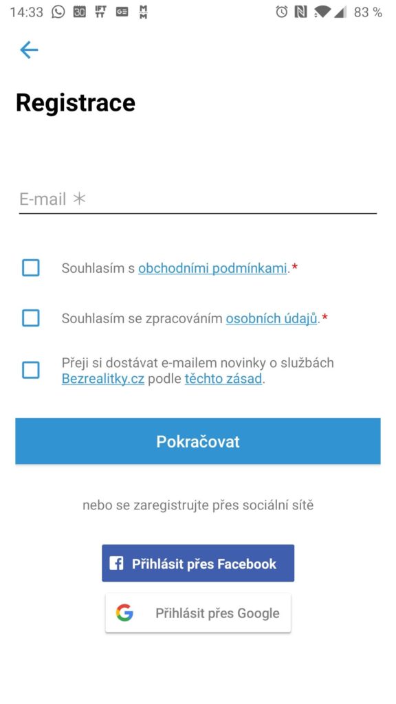 Registrace do aplikace