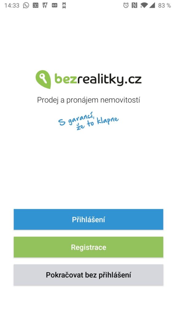 Úvodní obrazovka aplikace