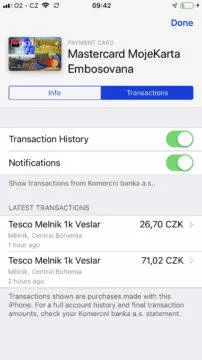 Apple Pay iphone informace o transakci