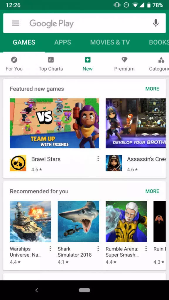 Google Play obchod nove sekce
