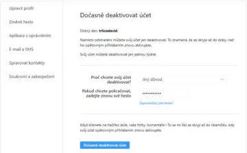 jak dočasně deaktivovat instagram účet