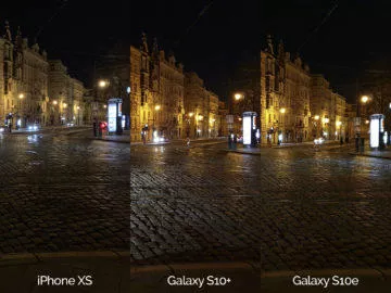 Noční fotografie Samsung Galaxy S10 vs Apple iPhone XS křižovatka