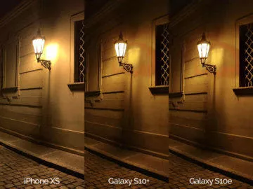 Noční fotografie Samsung Galaxy S10 vs Apple iPhone XS lampa