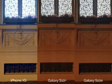 Noční fotografie Samsung Galaxy S10 vs Apple iPhone XS okno detail