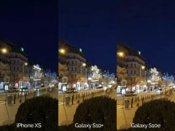 Noční fotografie Samsung Galaxy S10 vs Apple iPhone XS vaclavske namesti