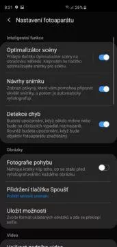 Samsung Galaxy S10 aplikace fotoaparatu nastaveni