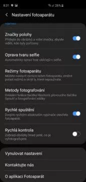 Samsung Galaxy S10 aplikace fotoaparatu nastaveni foto