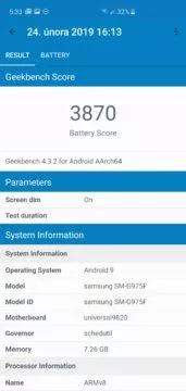 samsung galaxy s10 battery score geekbench