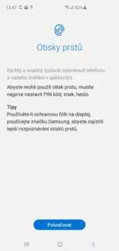 Samsung Galaxy S10 ctecka otisku prstu v displeji prvni nastaveni